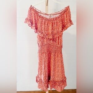 Kori Floral Off Shoulder Flounce Dress Coral